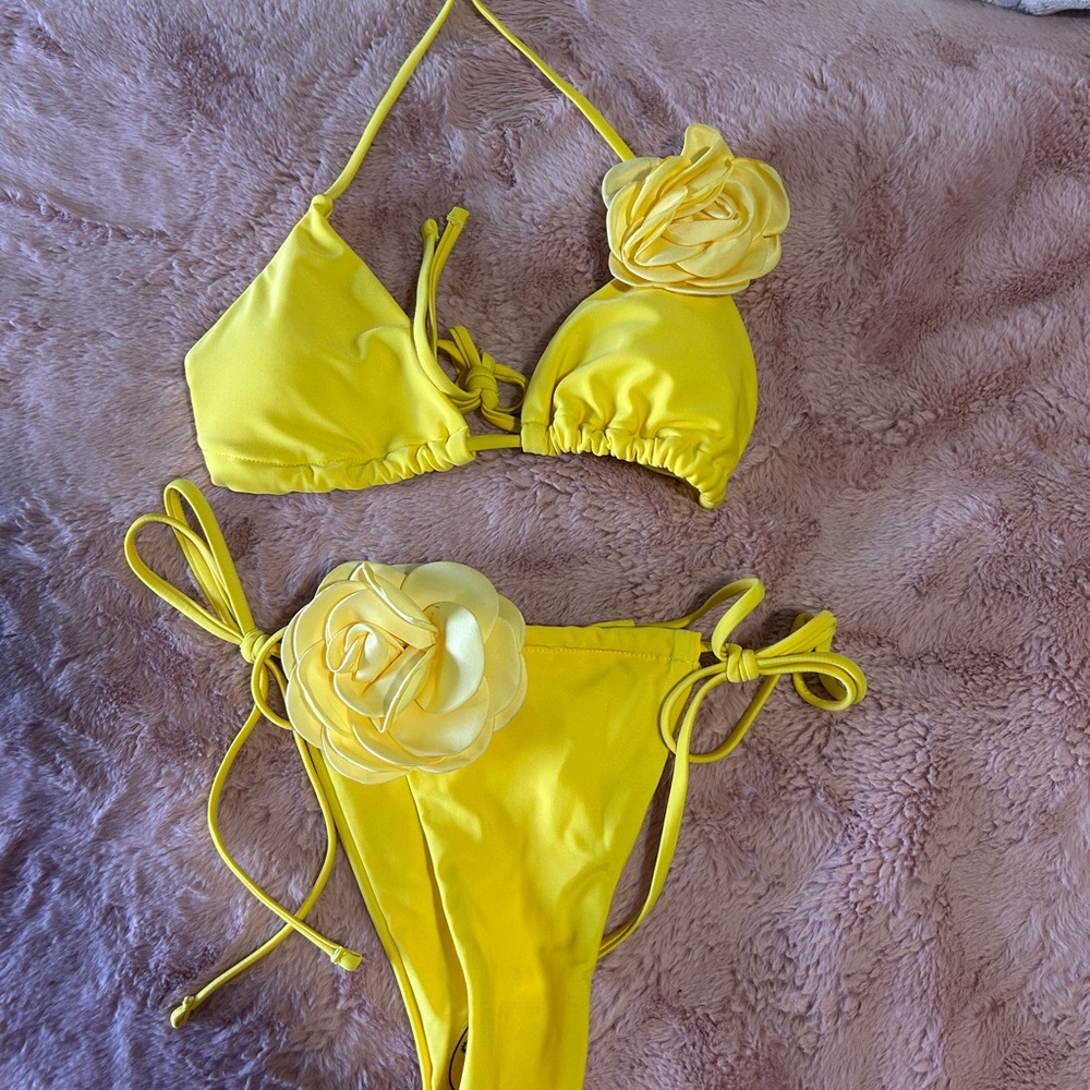 Yellow Floral Accent String Bikini